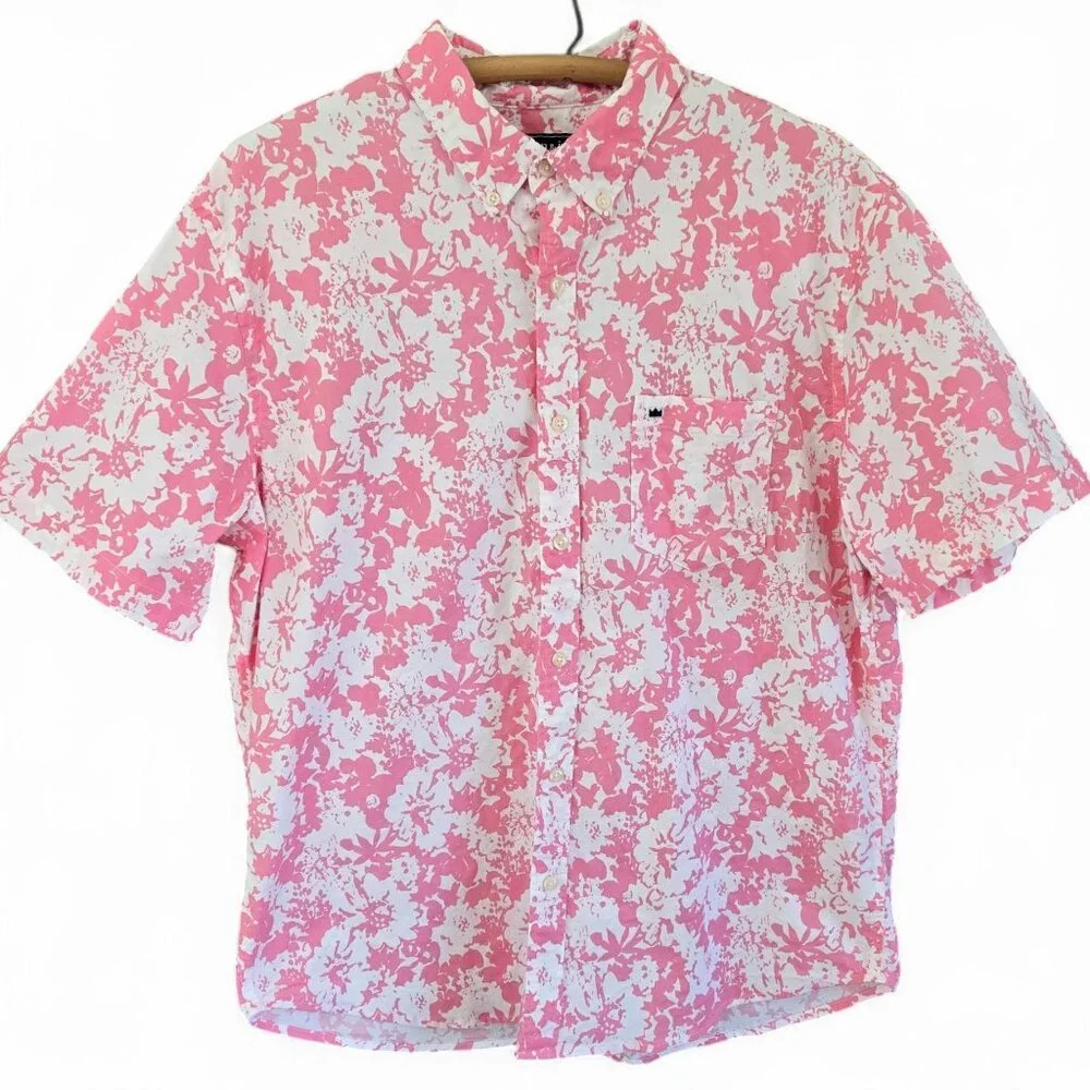 Crown & Ivy Mens Pink Floral Hawaiian Style Camp Shirt Short-Sleeve Large - Picture 4 of 9